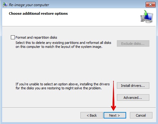 Configuring the restore parameters.