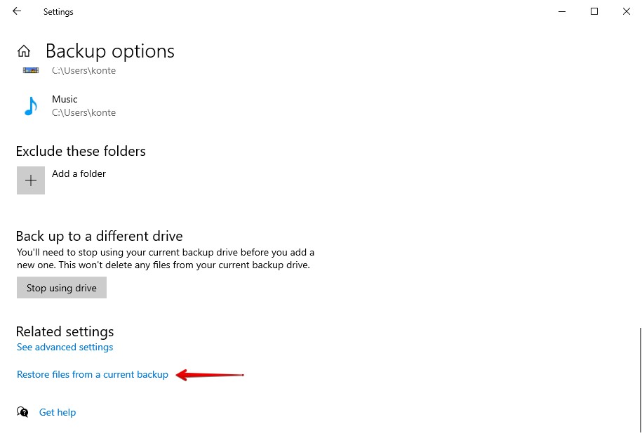 Choosing to restore your files.
