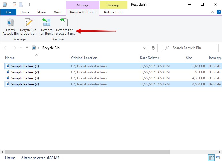 Restoring the files.