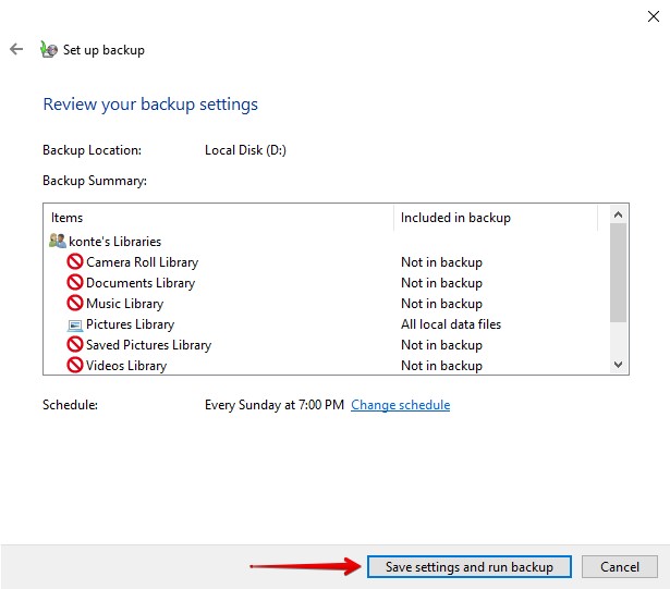 Saving the backup.