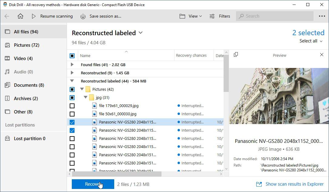 Selecting files to recover in Disk Drill