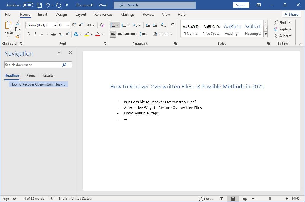 Microsoft Word main interface