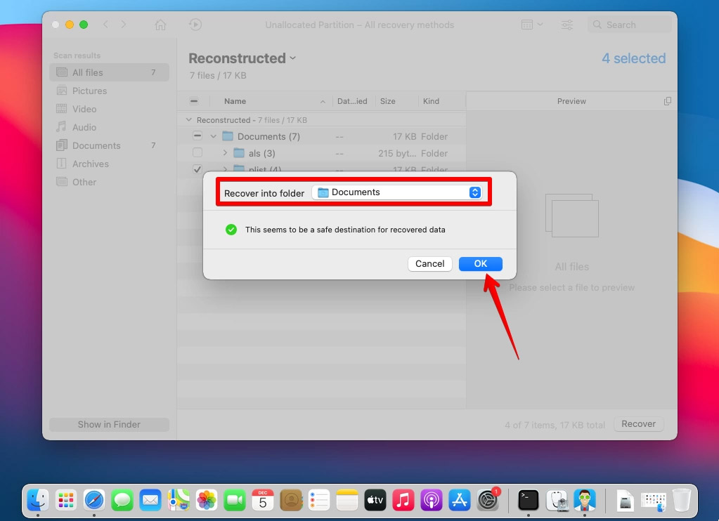 select destination folder