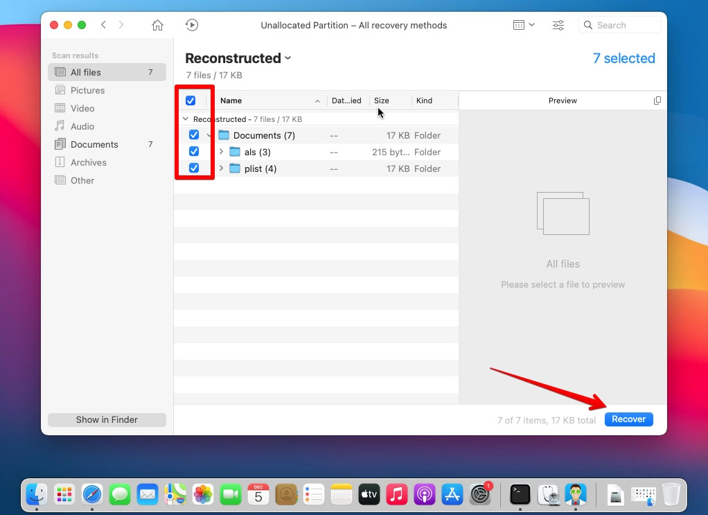 select the files you want to recover