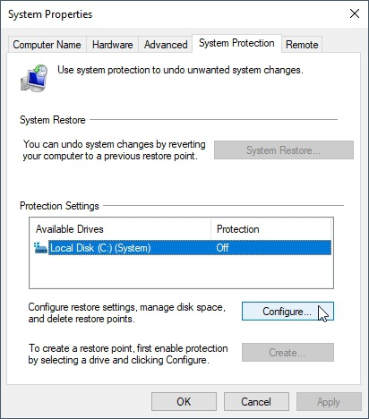 Configuring Windows Volume Shadow Copy Drive Protection Settings