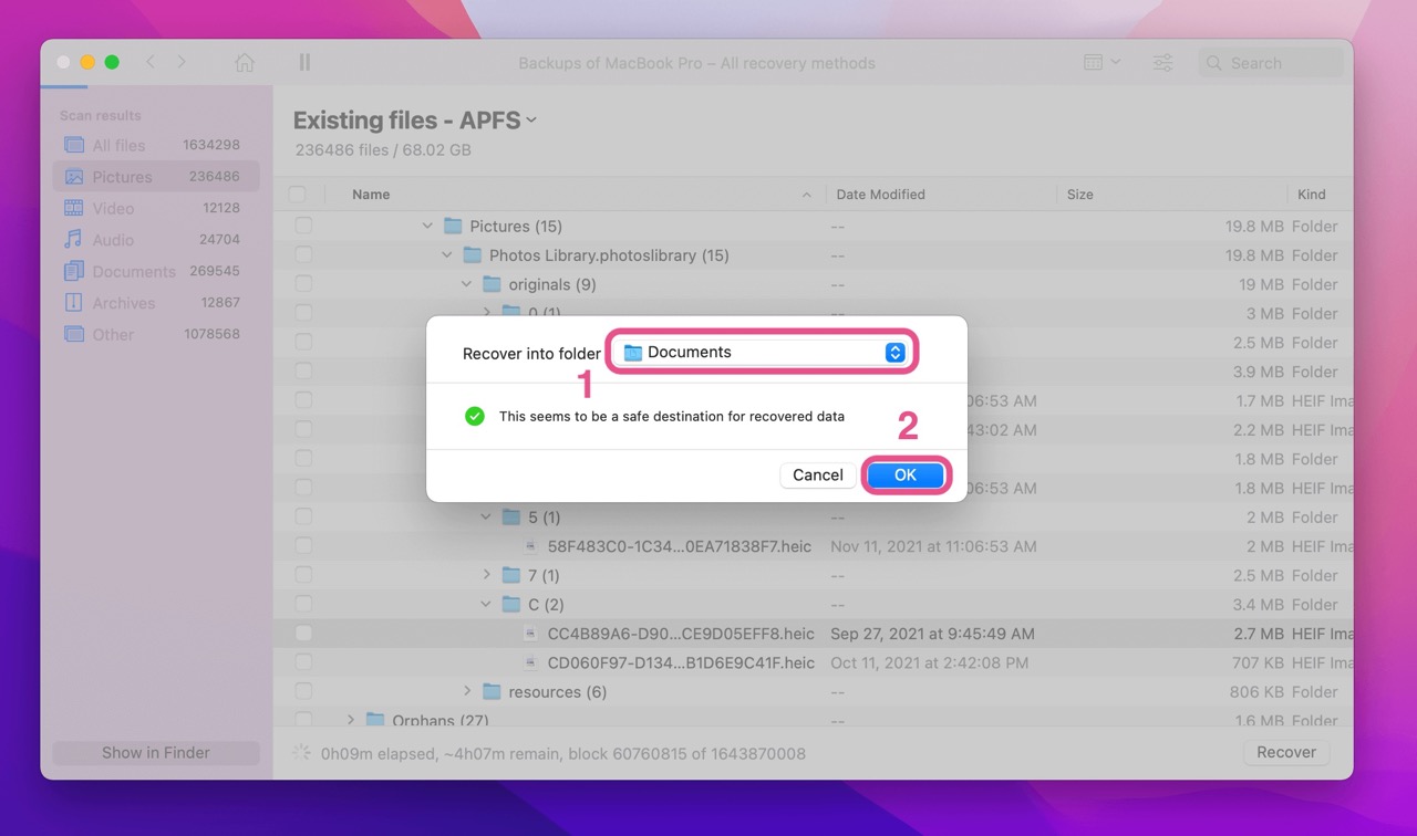 Step 8 to recover a replaced file on Mac using Disk Drill: Choose the location you'd like to restore to.