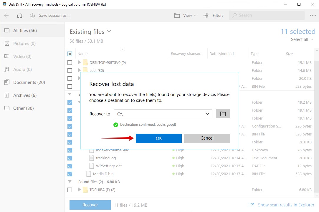 Finalize Disk Drill recovery.