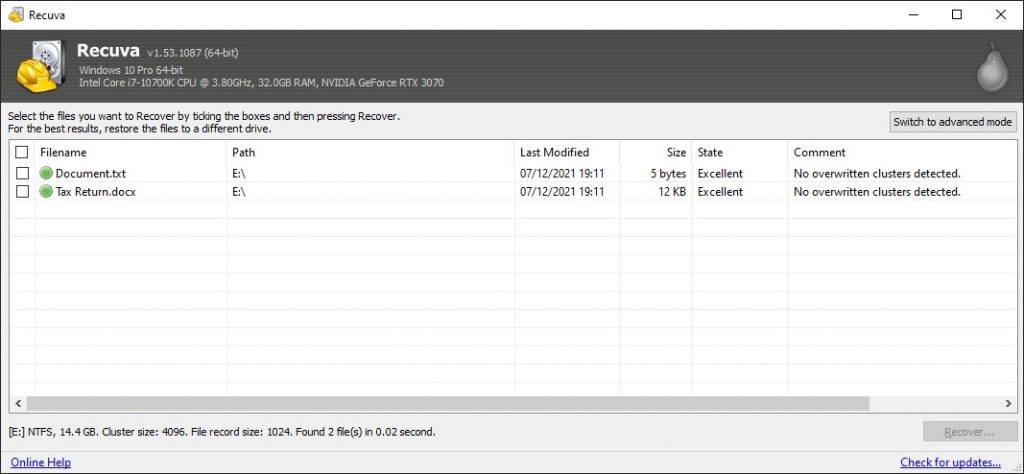 enable deep scan recuva