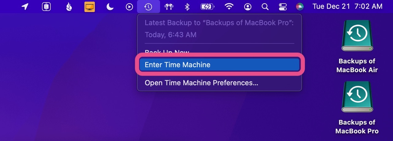 Step 2 to recover replaced files on Mac using Time Machine: Enter Time Machine.