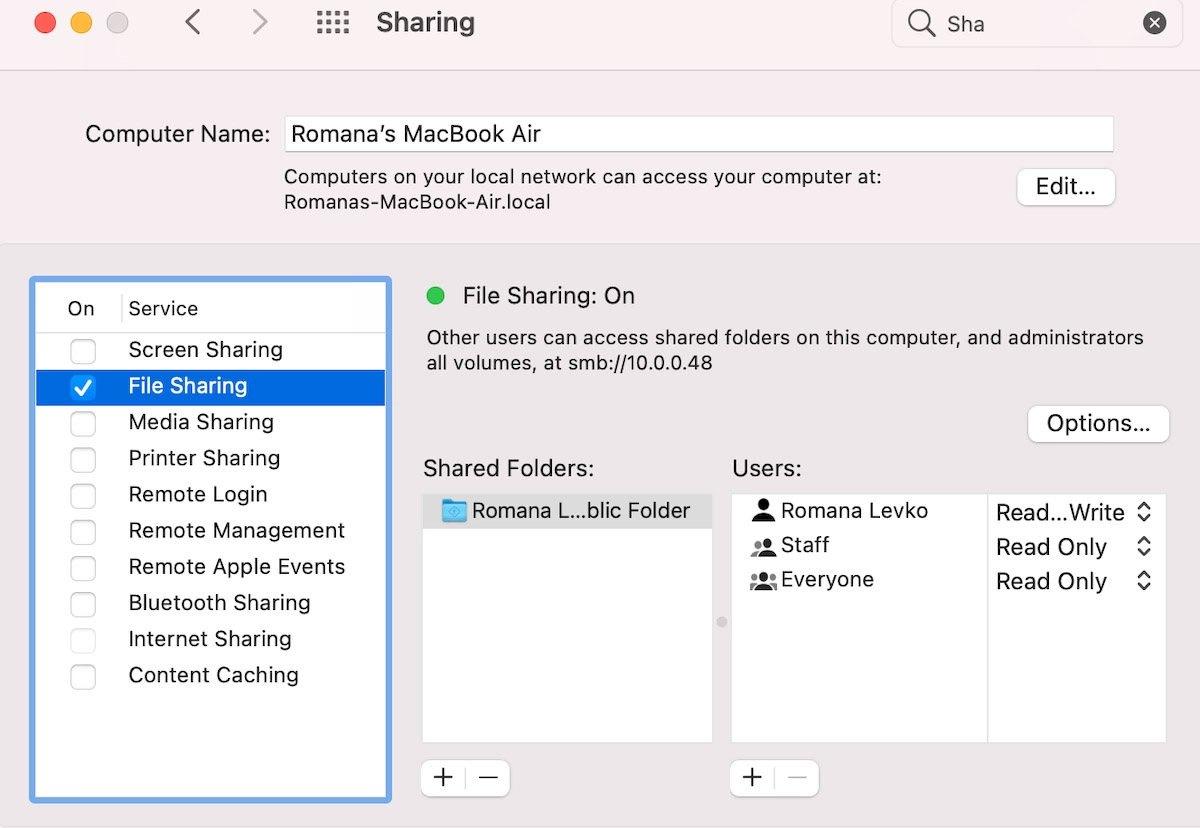 how to set up file sharing on Mac