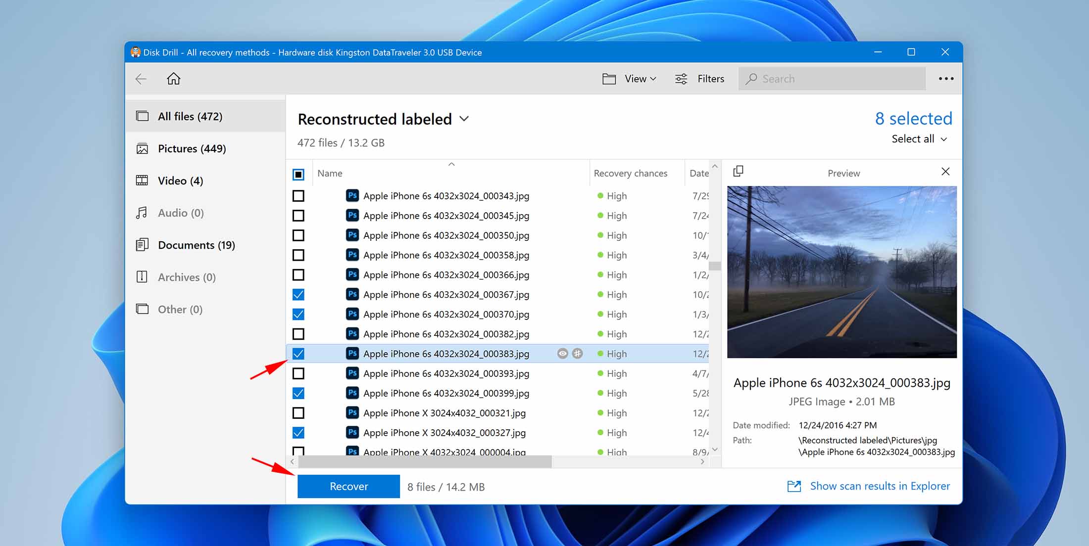 choose files and recover them