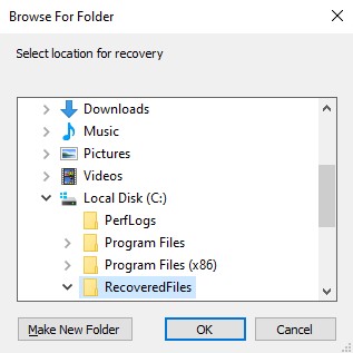 Choosing where to restore the files.