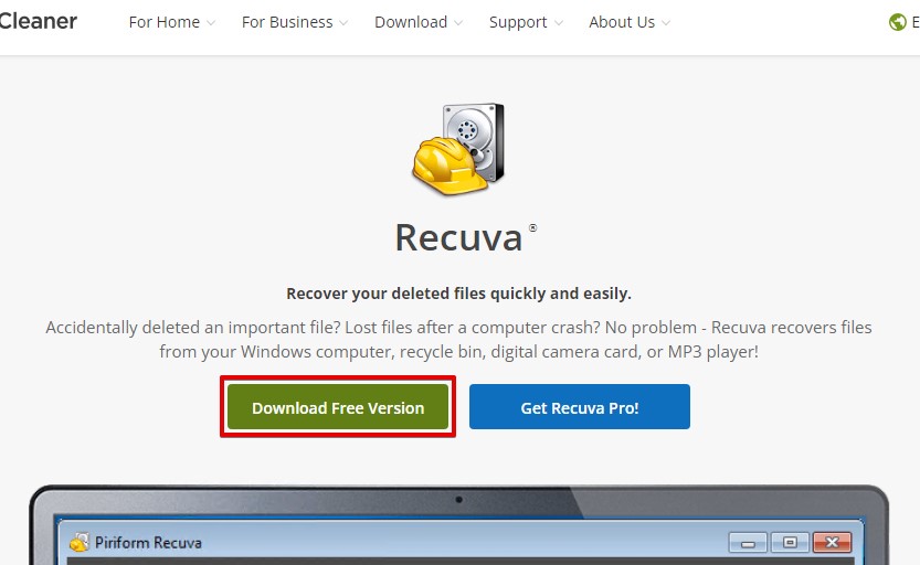 Downloading Recuva.