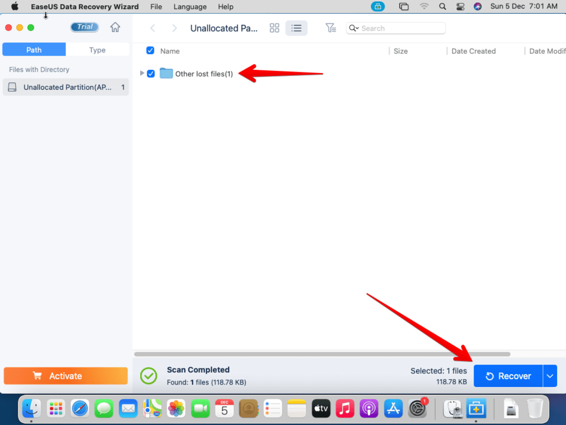 select the files you want to recover