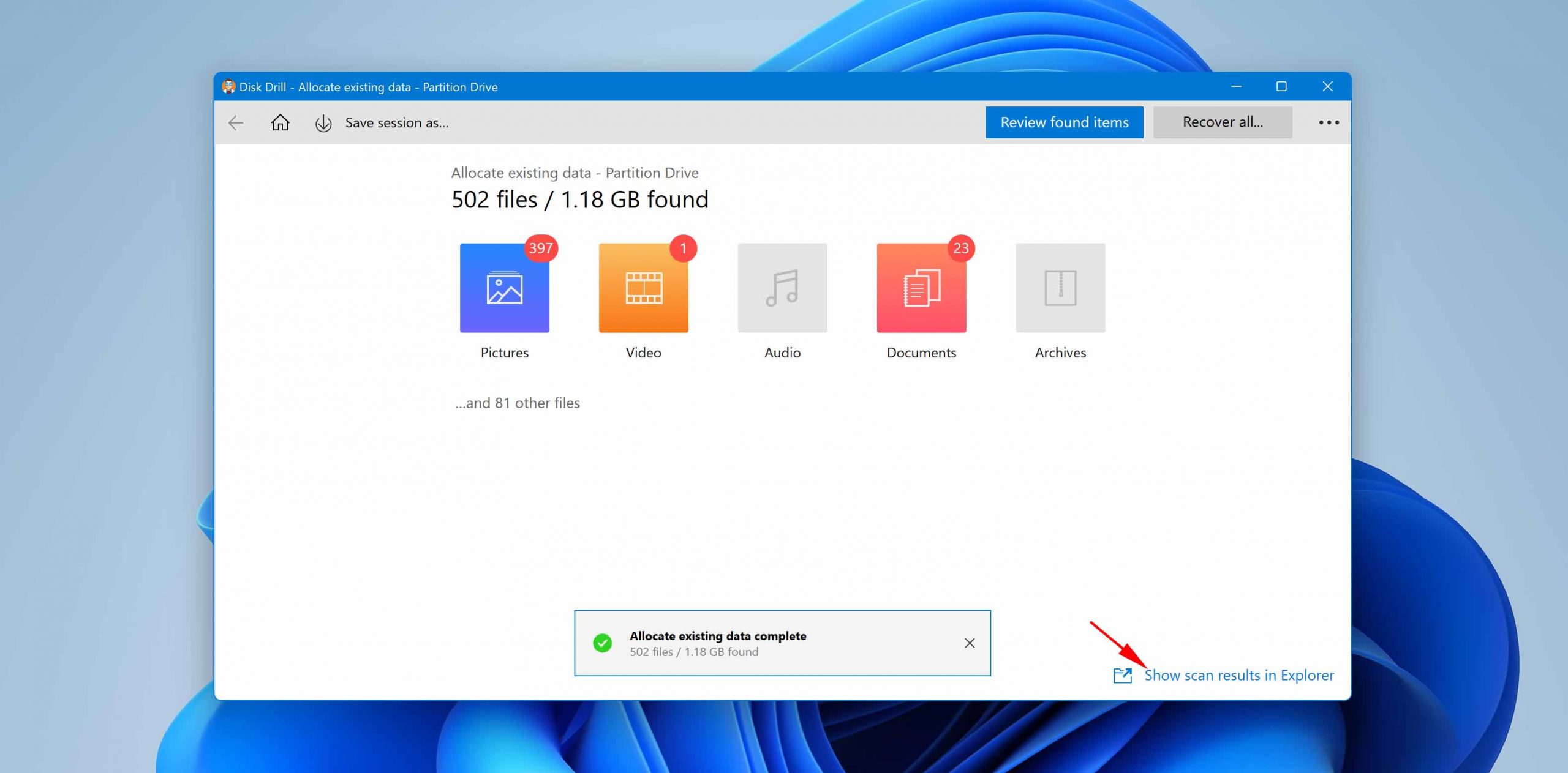 click Show scan results in Explorer