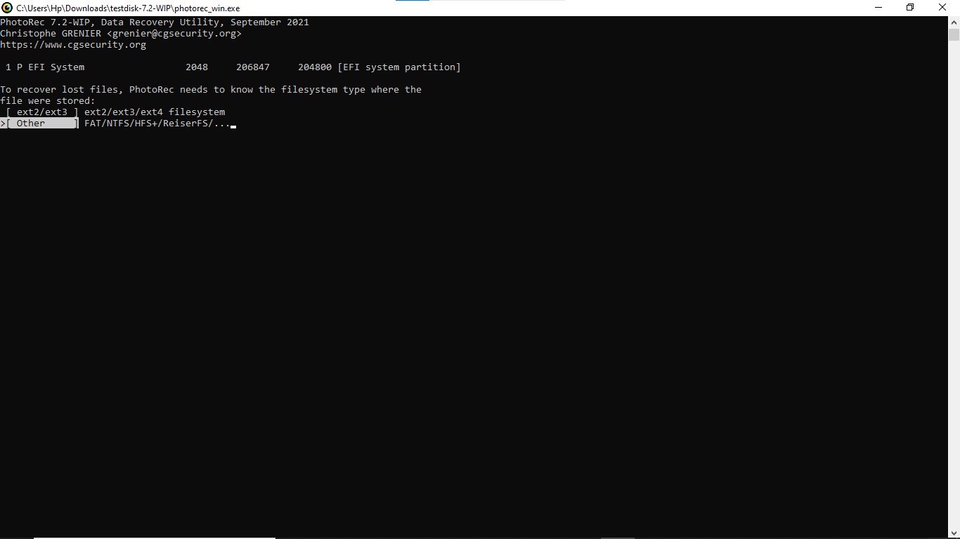 Choose file system type