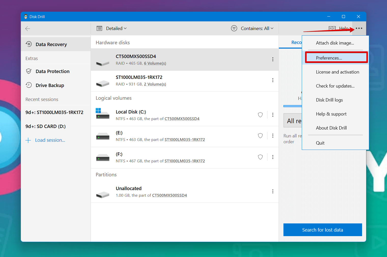 open diskdrill settings