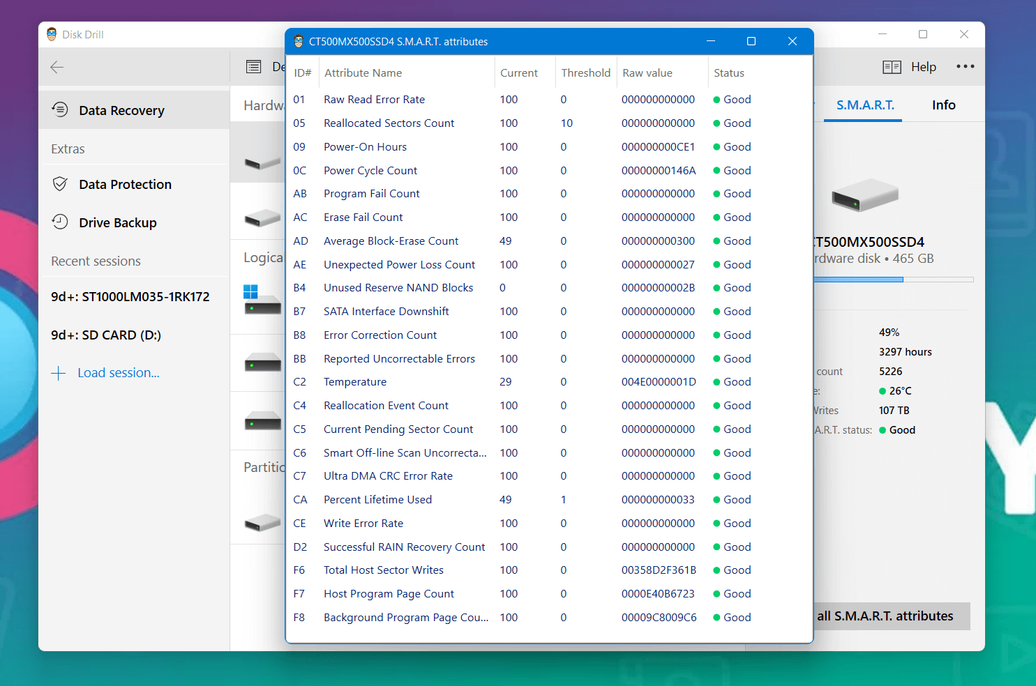 SMART scan test results