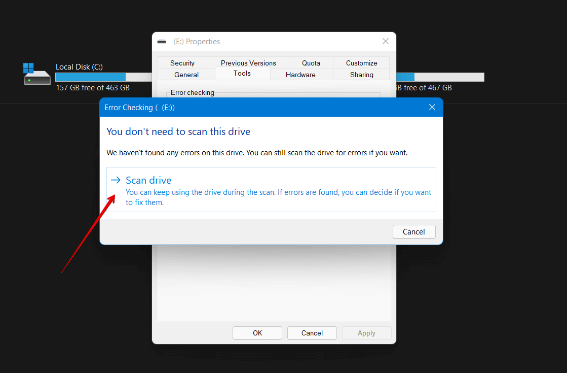 check drive for system errors