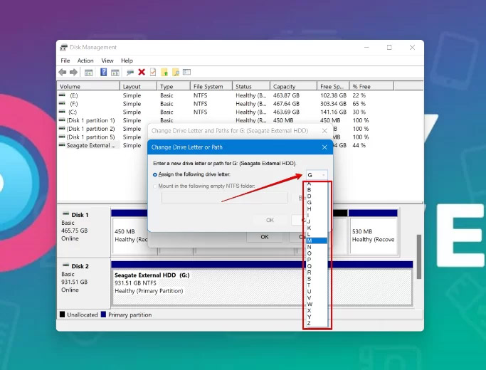 select a new drive letter