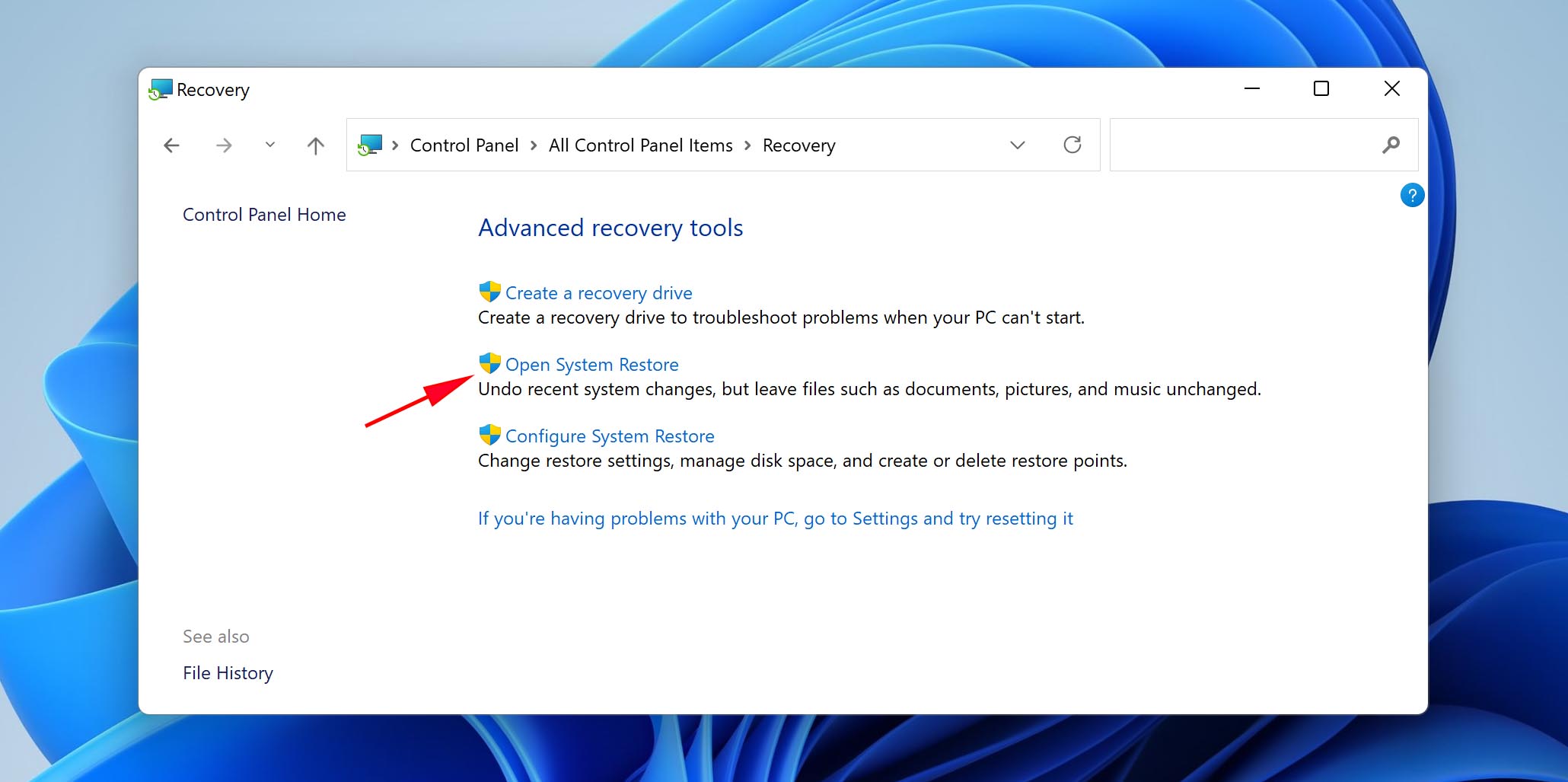 open system restore on windows 11