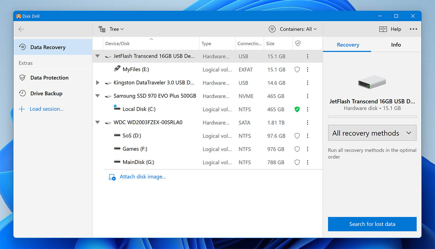 disk list in disk drill for windows