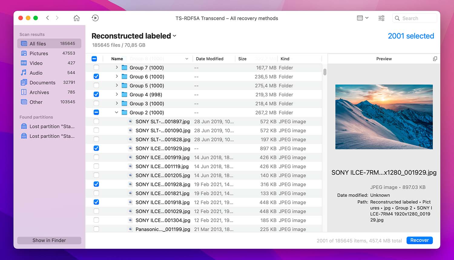 preview and select found data disk drill for macOS