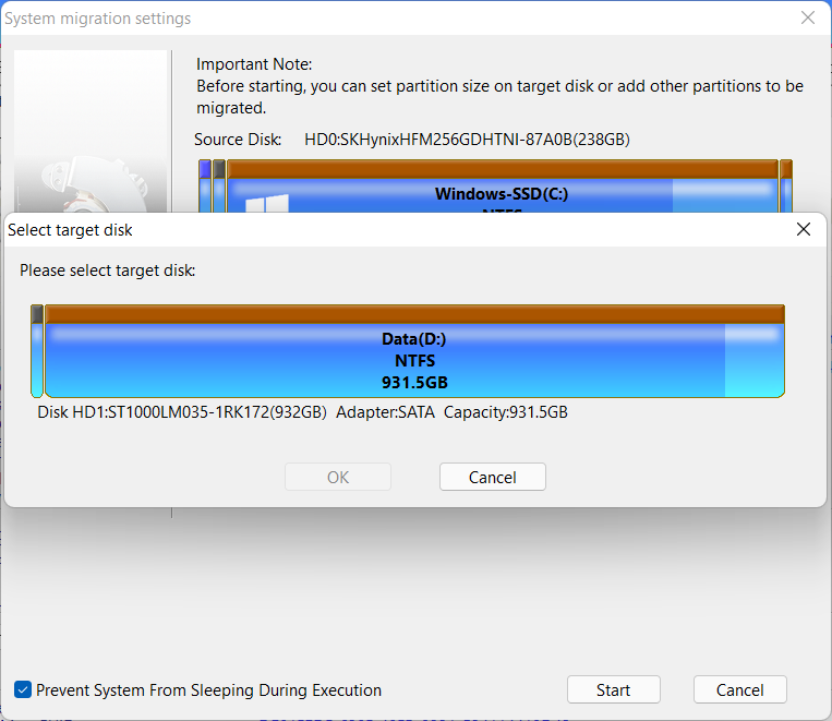 DiskGenius select target disk