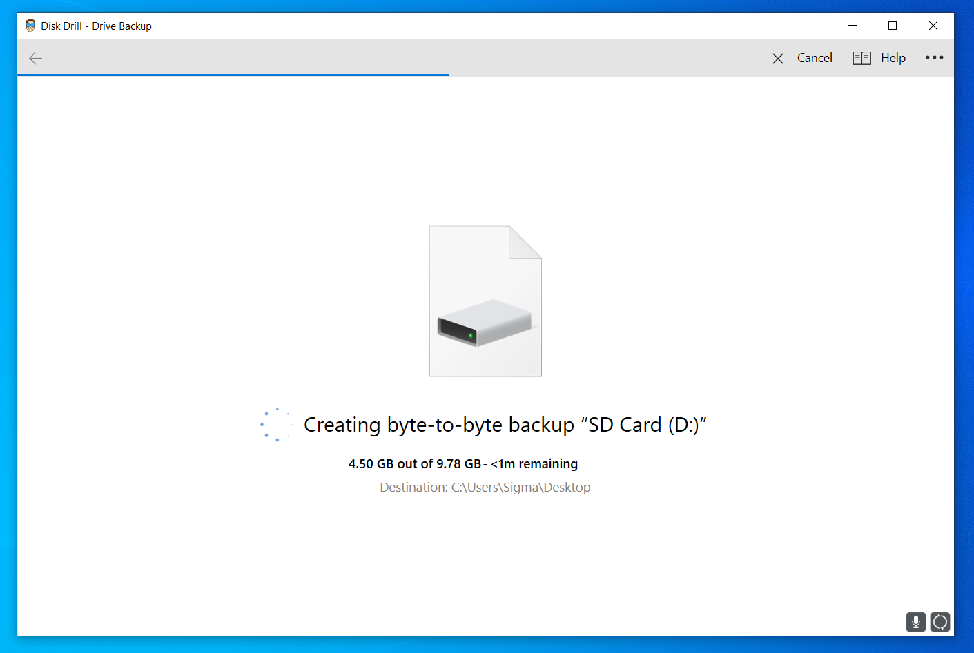 byte to byte backup in progress