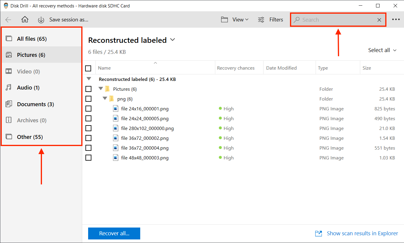 Disk Drill found files list