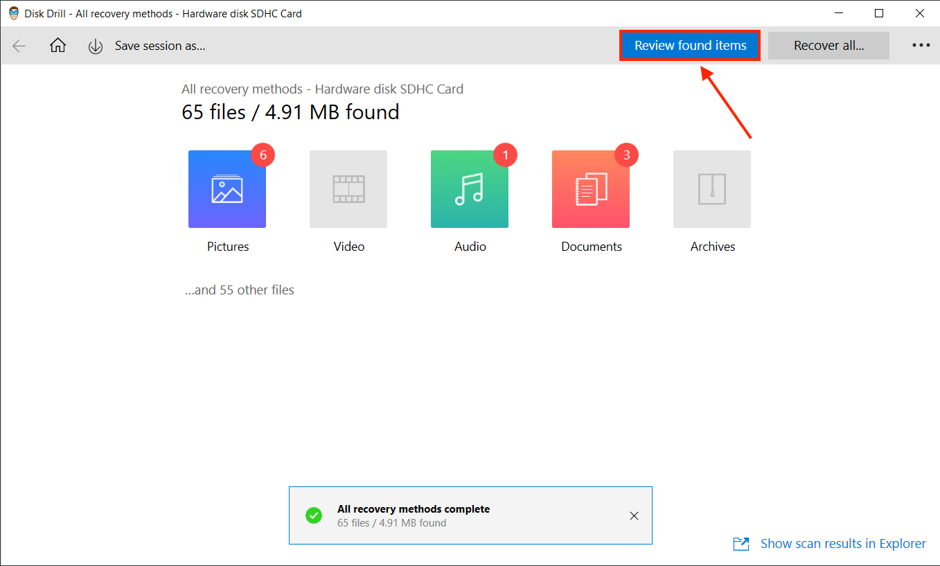 Disk Drill scanning window