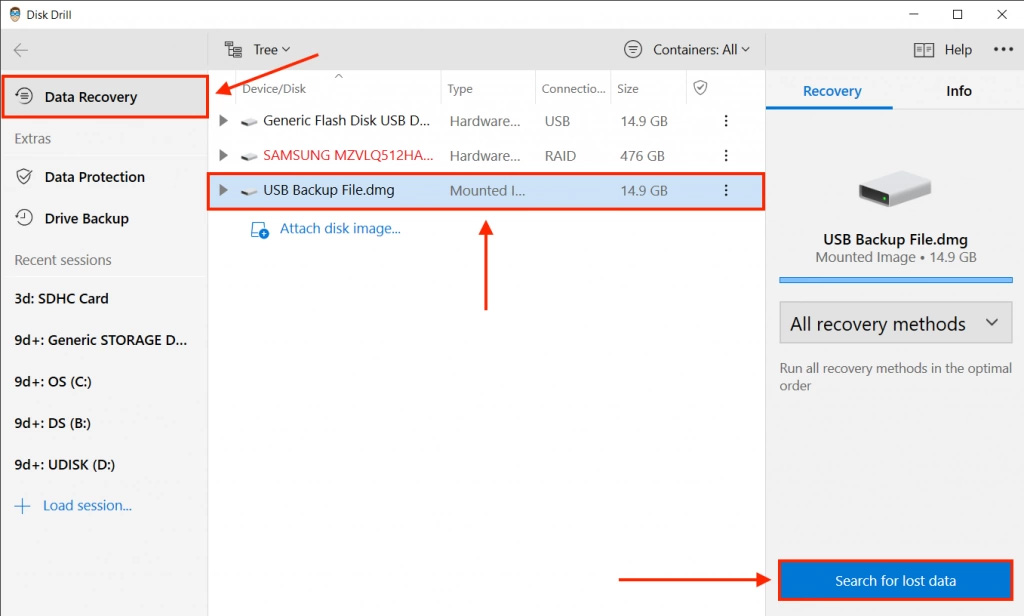 Disk Drill drive selection window