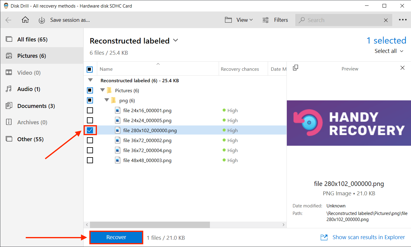 Disk Drill file selection