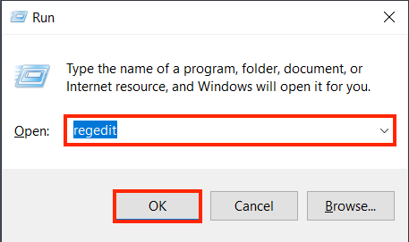 regedit in Windows Run command