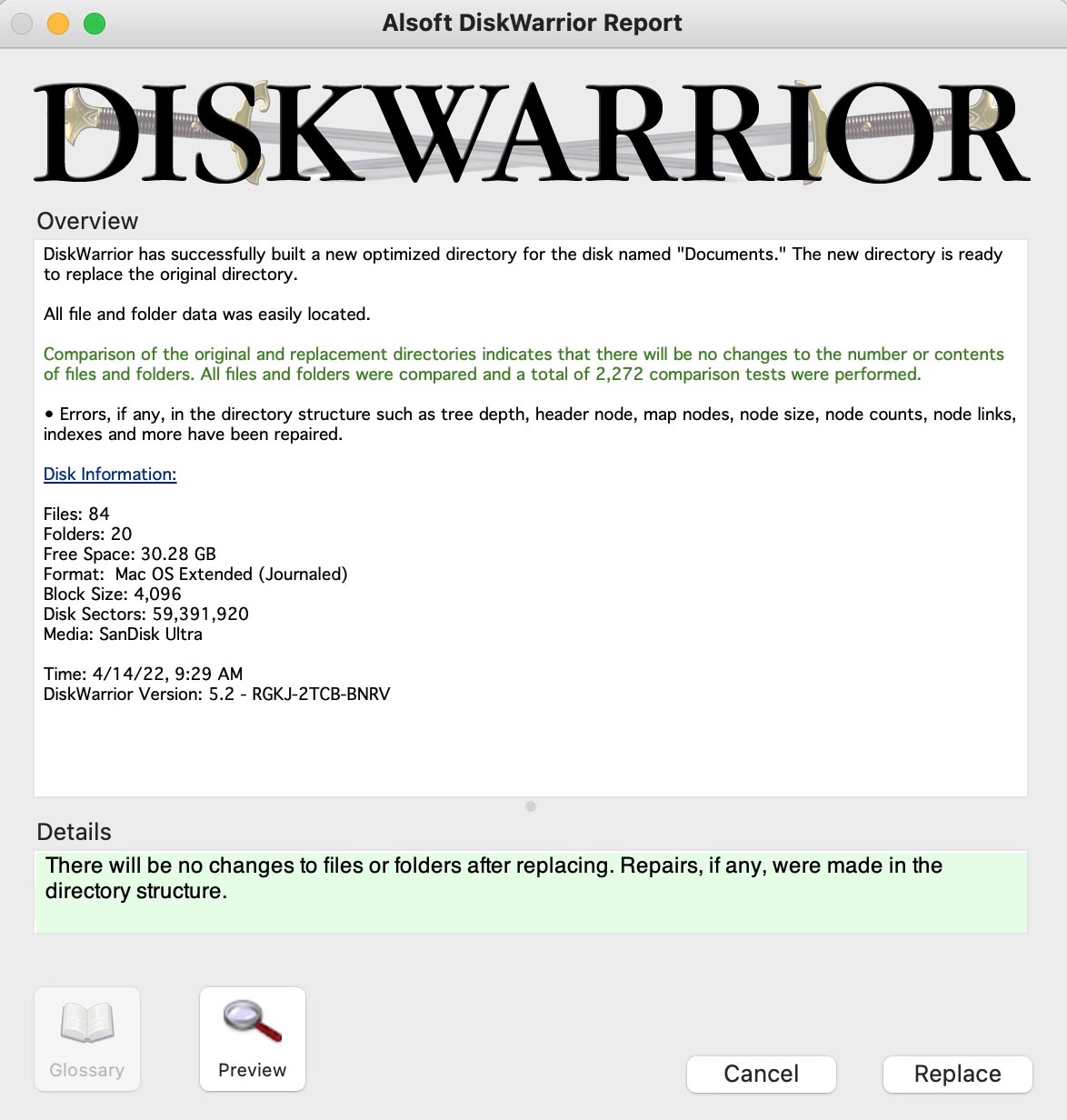 diskwarrior report