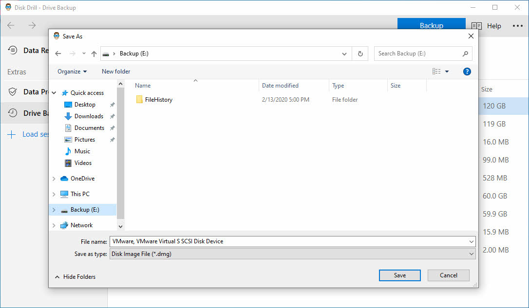 backup location select