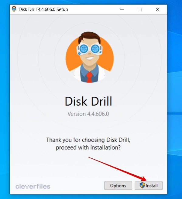 click on install to install disk drill