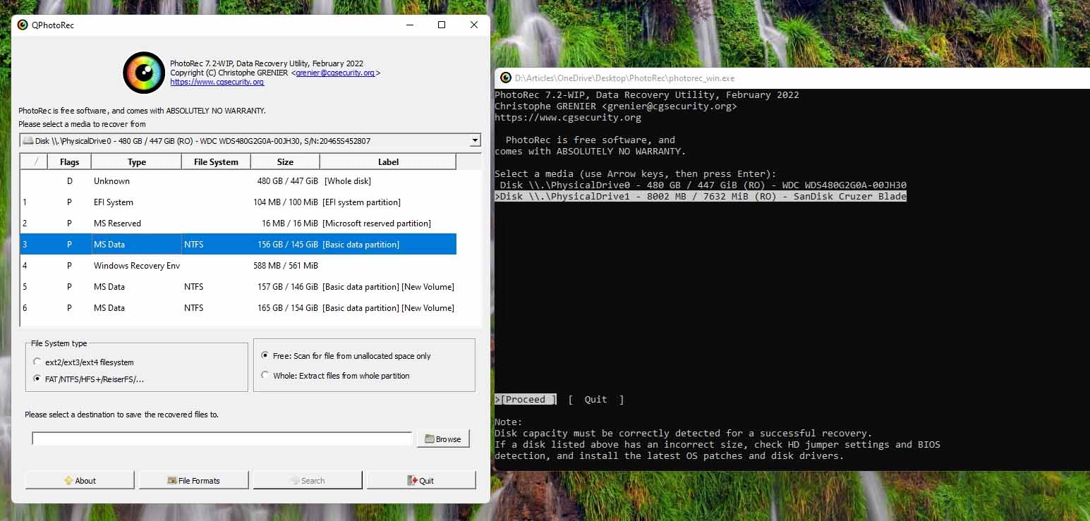 photorec gui version not recognizing a device