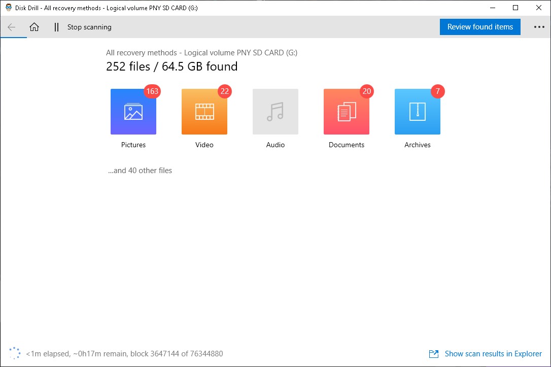 pny disk drill scanning