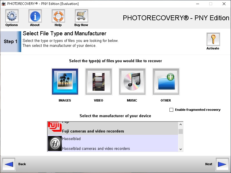 pny photorecovery select filetype