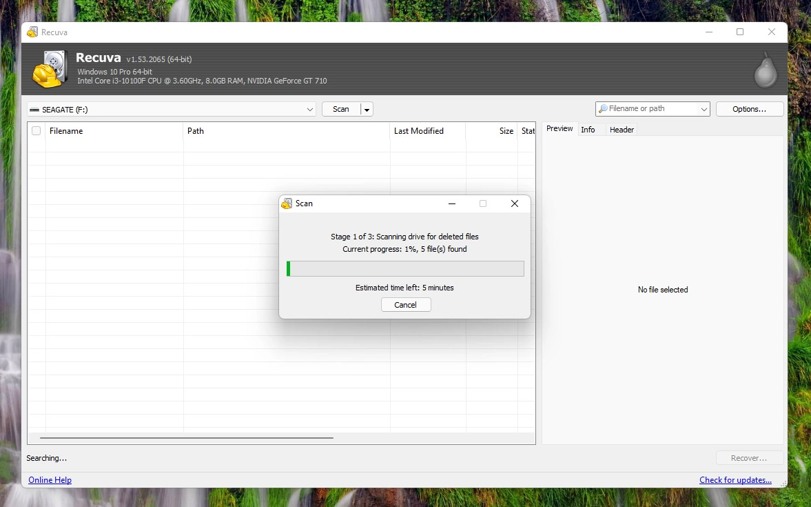 using recuva for free file recovery
