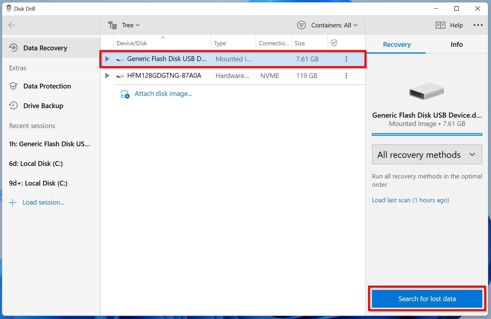 Search for lost data option in Disk Drill.