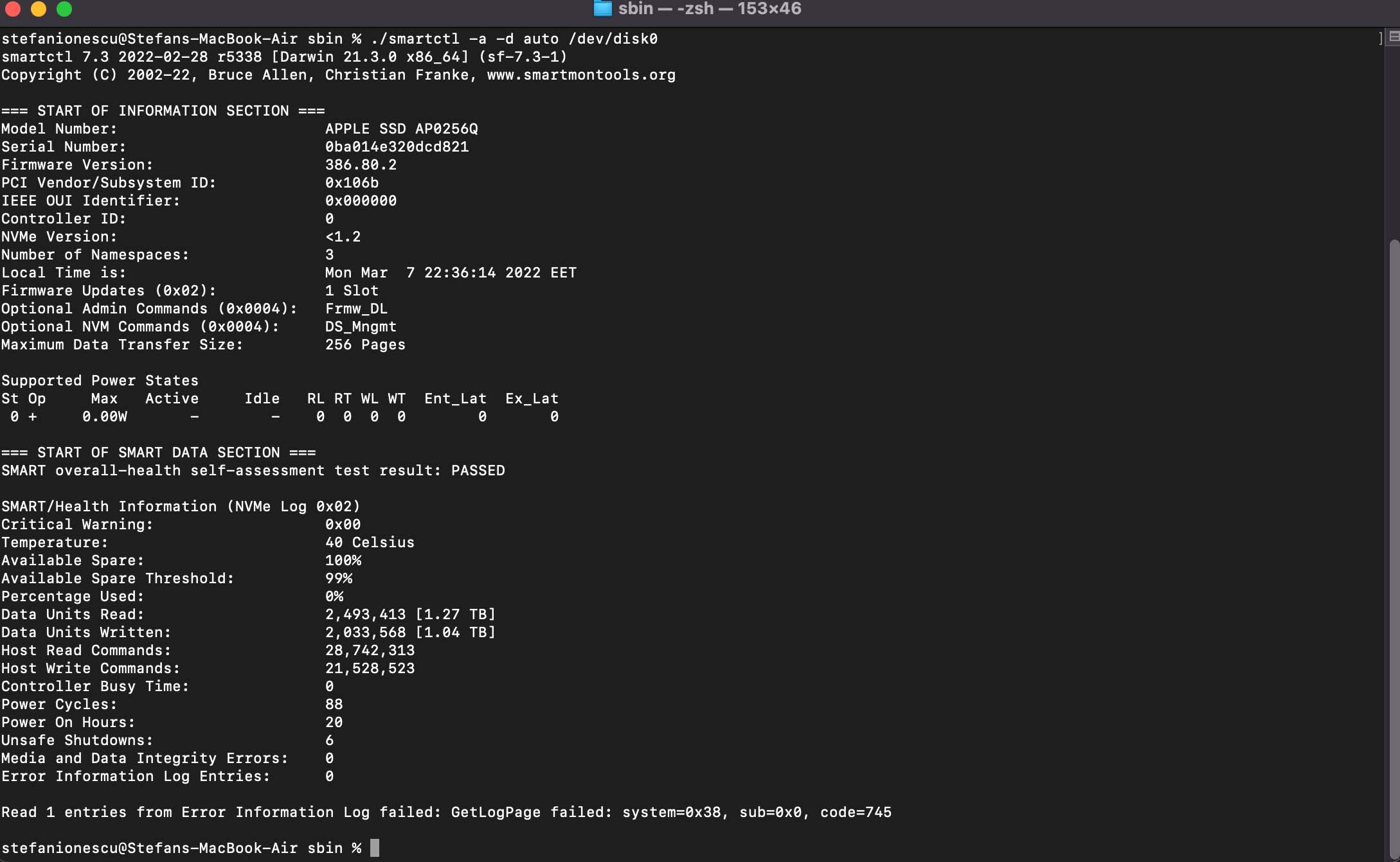 smartmontools and terminal on mac