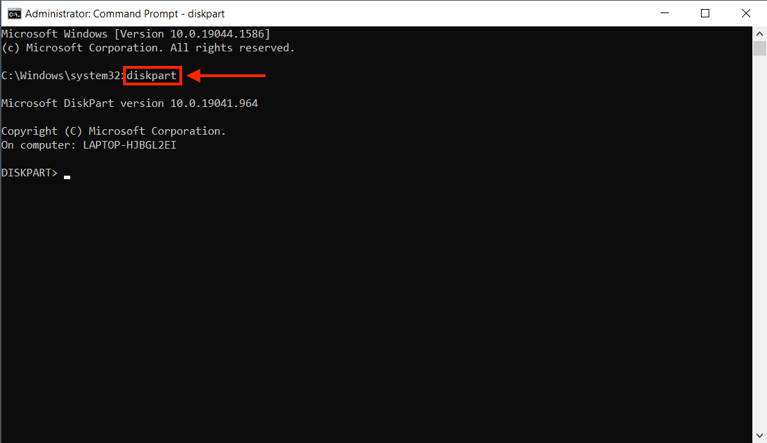 Diskpart command in Command Prompt