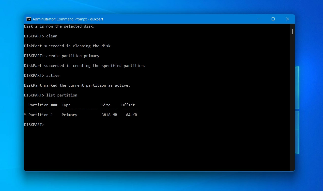 diskpart list partition