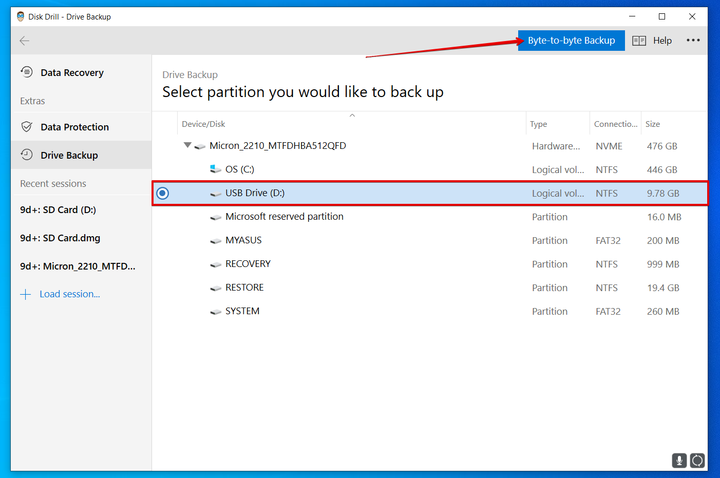 select drive for backup