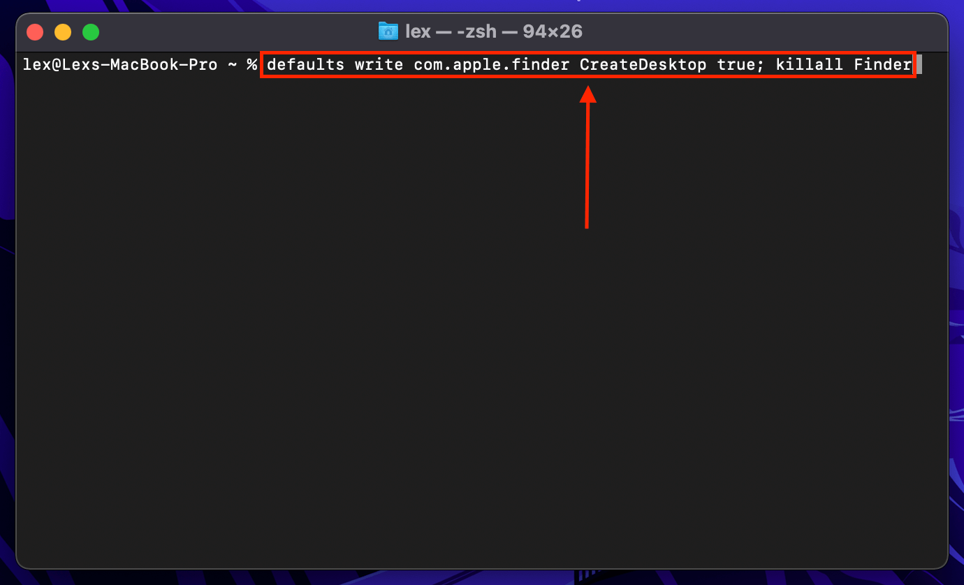 Display desktop command in Terminal