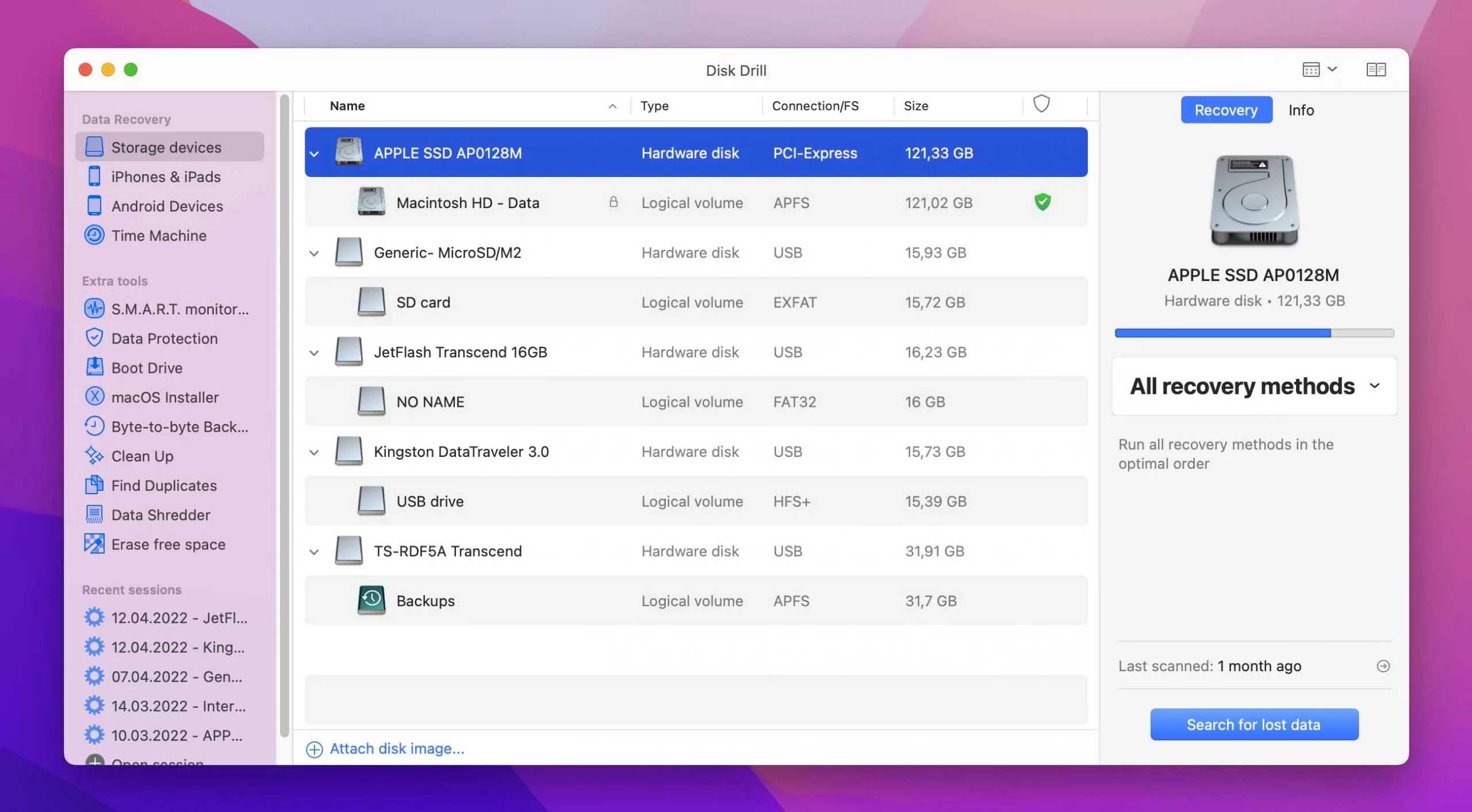 Disk Drill's disk list