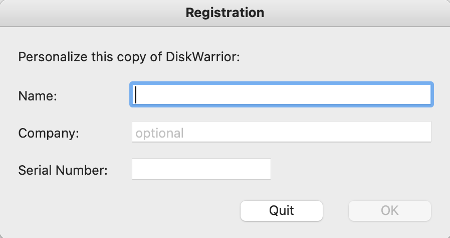 diskwarrior serial number entering