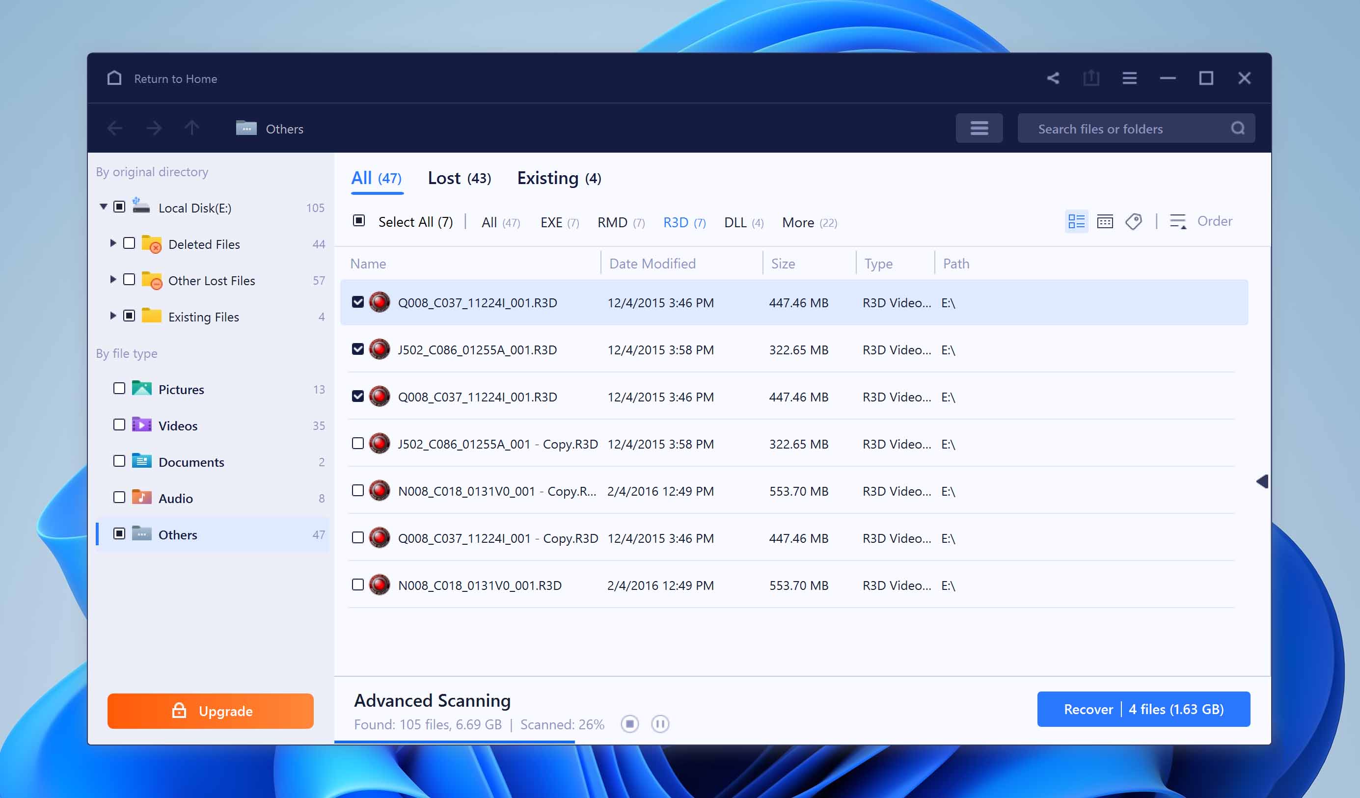 Recover r3d files with EaseUS